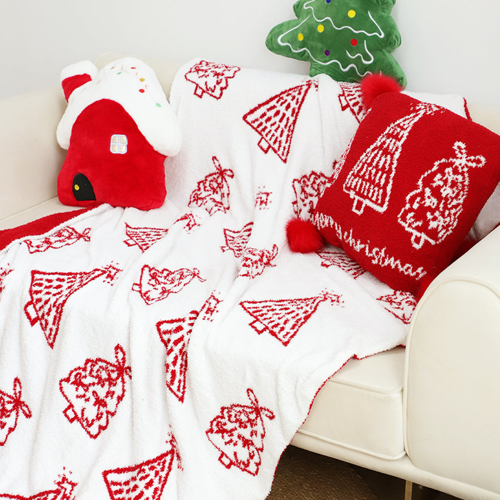 130x170cm Throw Blanket Red Christmas Tree Half Fleece