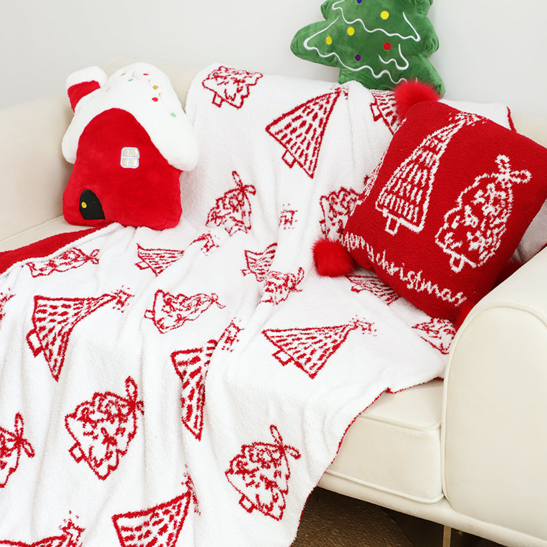 130x170cm Throw Blanket Red Christmas Tree Half Fleece