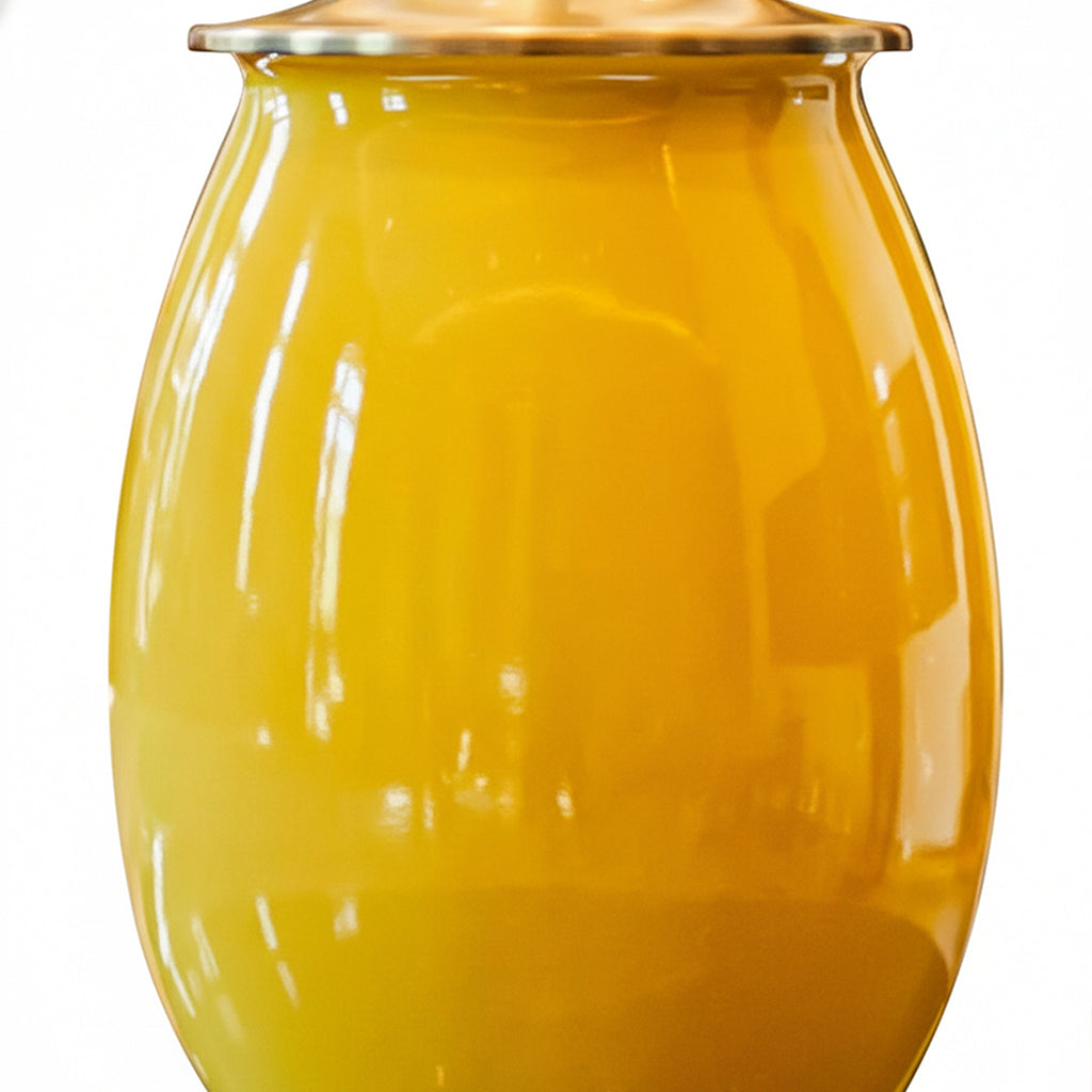 40cm Ceramic Vase with Gold Metal Base Yellow