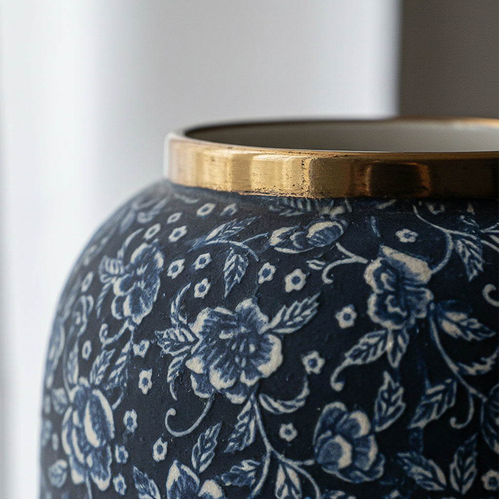 SOGA 30x19cm Blue with White Mini Floral Medium Ceramic Flower Vase Elegant Living Room Home Decor
