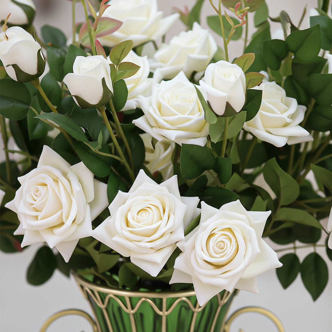 51cm Green Glass Floor Vase with 12pcs White Artificial Flower Set