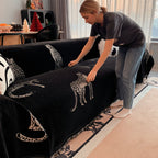 SOGA Three-seater Black Sofa Cover Leopard Print 180x340cm Polyester