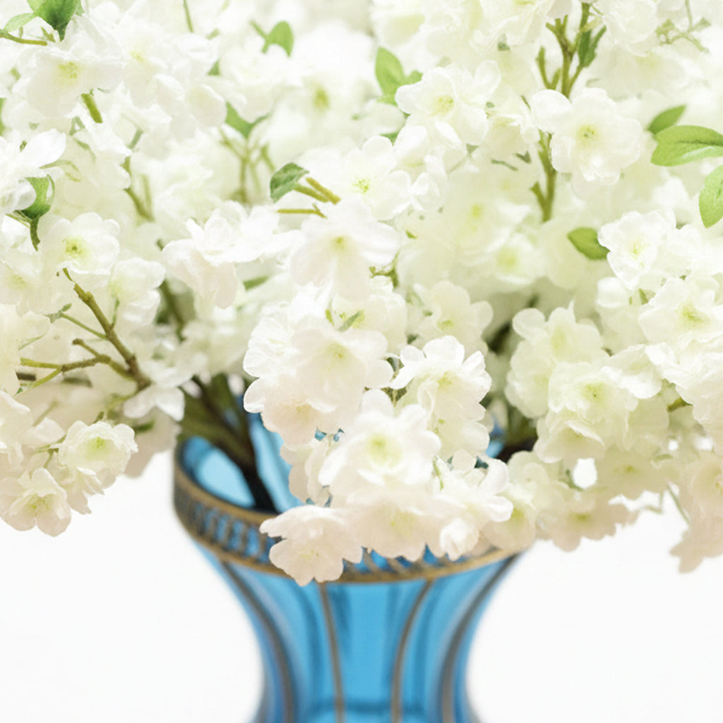 67cm Blue Glass Floor Vase with 10pcs White Artificial Flower Set