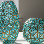 Green Diamond Cut Glass Flower Vase with Gold Accent