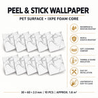 SOGA Peel & Stick Floor and Wall Tiles 30 x 60cm 10 Pack White Grey Faux Marble