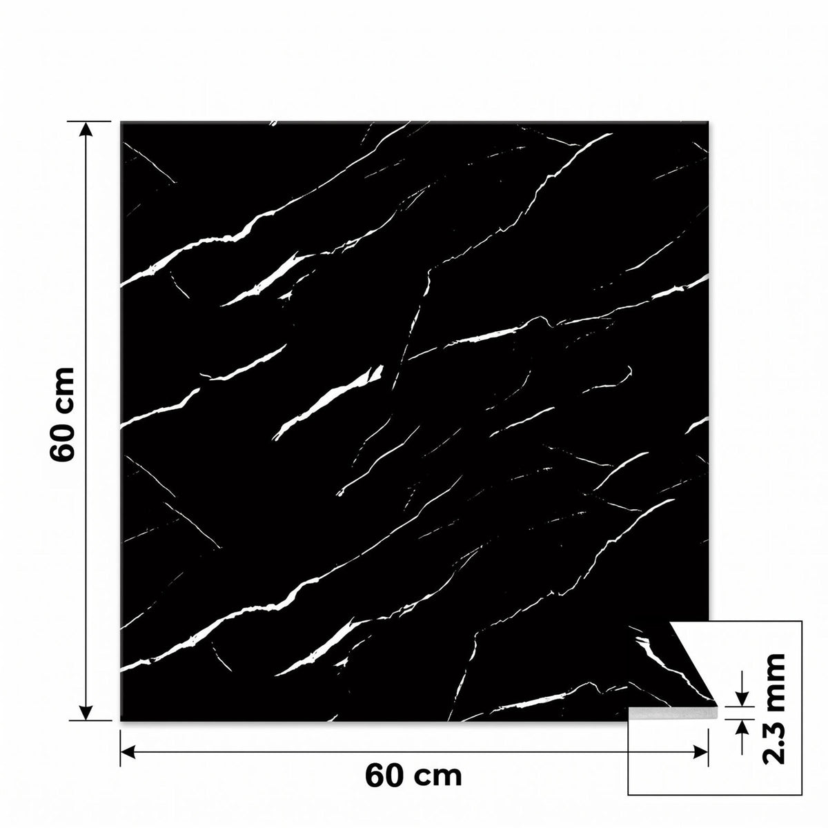 SOGA Peel & Stick Floor and Wall Tiles 60 x 60cm 10 Pack Black Faux Marble