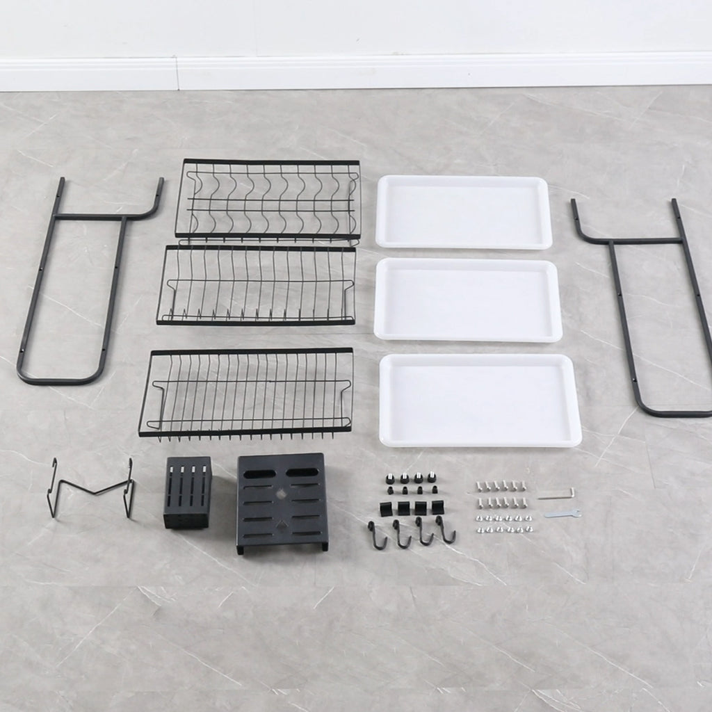 3 Tier Steel Black Kitchen Drying Rack Dish 62cm