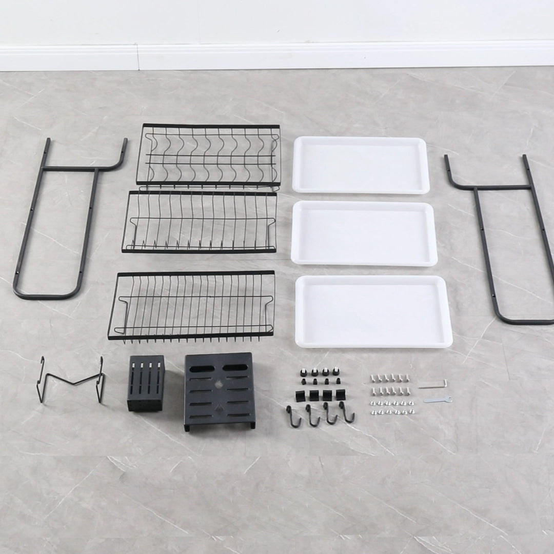 3 Tier Steel Black Kitchen Drying Rack Dish 62cm