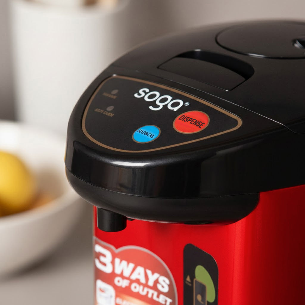 SOGA 3.2L Red Stainless Steel Electric Thermal Pot Dispenser with 3 Dispensing Modes