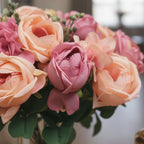 2x Clear Bronze Glass Vase with Lid and Pink Flower Set