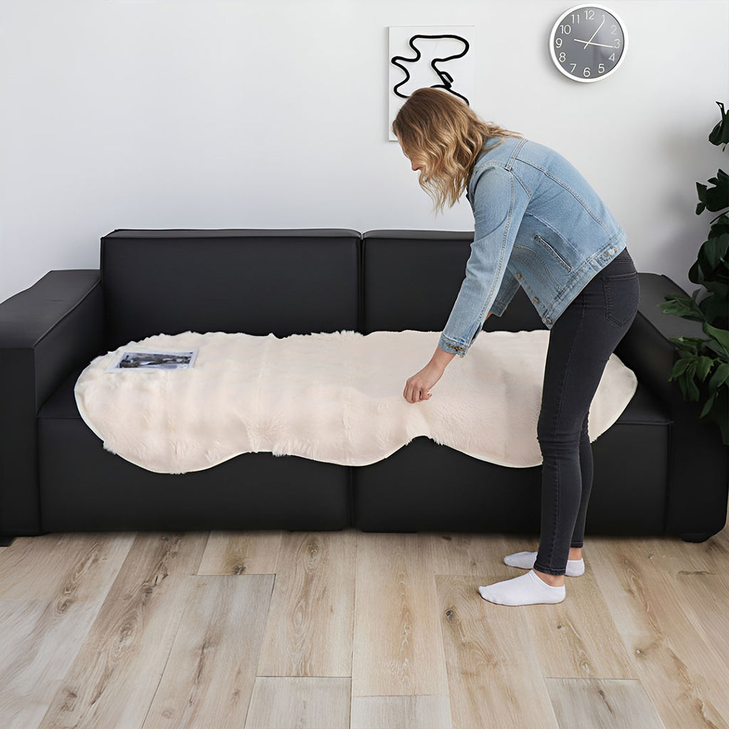 SOGA Two-seater White Faux Fur Throw Blanket 90x160cm Polyester