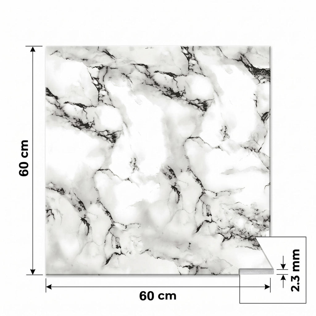 SOGA Peel & Stick Floor and Wall Tiles 60 x 60cm 10 Pack Black White Faux Marble