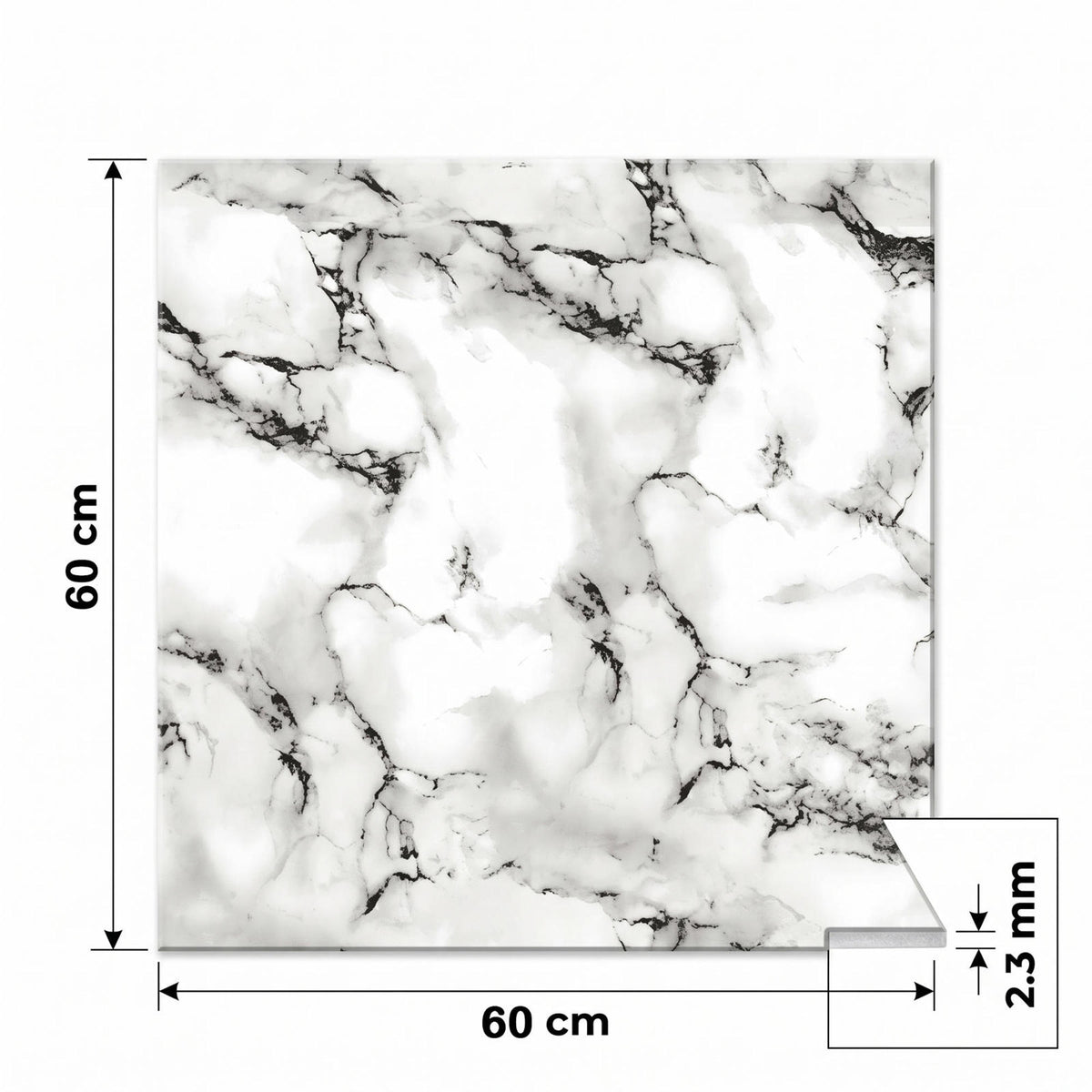 SOGA Peel & Stick Floor and Wall Tiles 60 x 60cm 10 Pack Black White Faux Marble