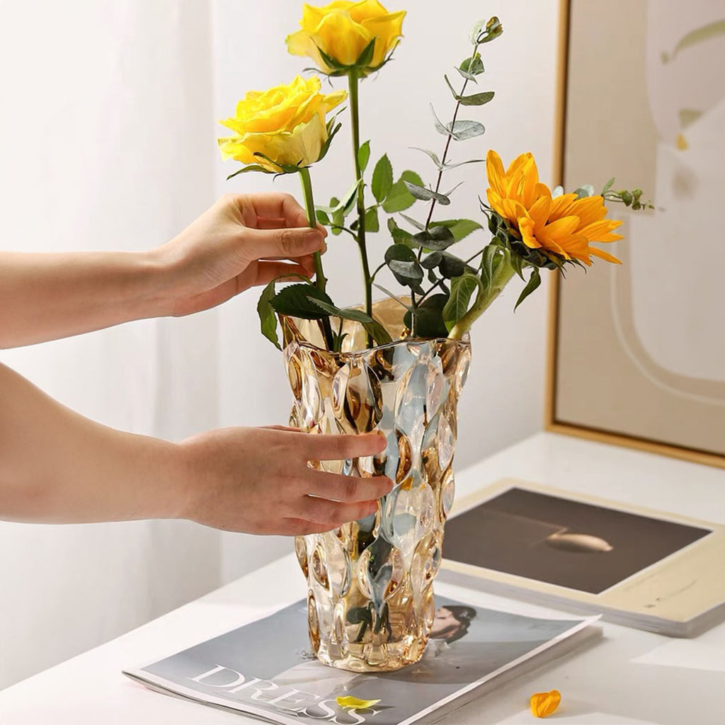29.8cm Golden Amber Glass Crystal Vase