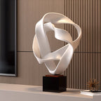 SOGA 41cm White Abstract Sculpture Loop-Inspired Art with Black Base