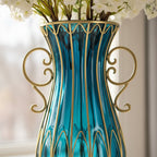 51cm Blue Glass Floor Vase and 10pcs White Artificial Flower Set