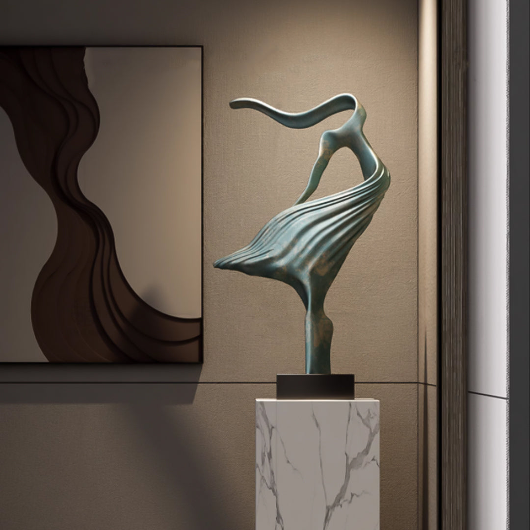 SOGA 65cm Grey Modern Abstract Dancer Sculpture with Black Base for Home Décor