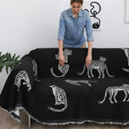 SOGA Two-seater Black Sofa Cover Leopard Print 180x260cm Polyester