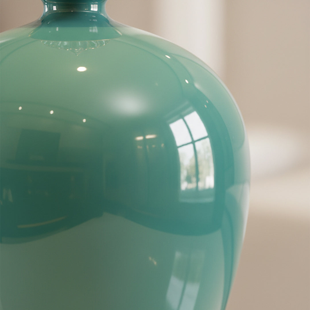 42cm Ceramic Vase with Gold Metal Base Green