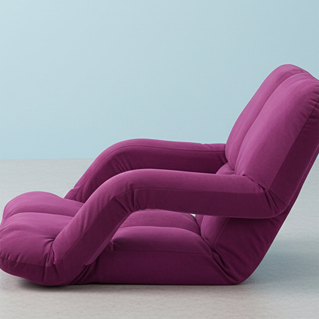 Foldable Floor Recliner Lazy Chair with Armrest - Magenta