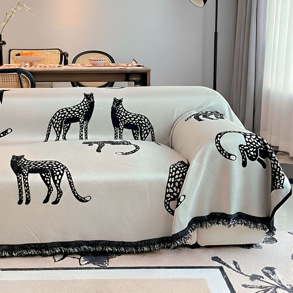 SOGA Three-seater White Sofa Cover Leopard Print 180x340cm Polyester