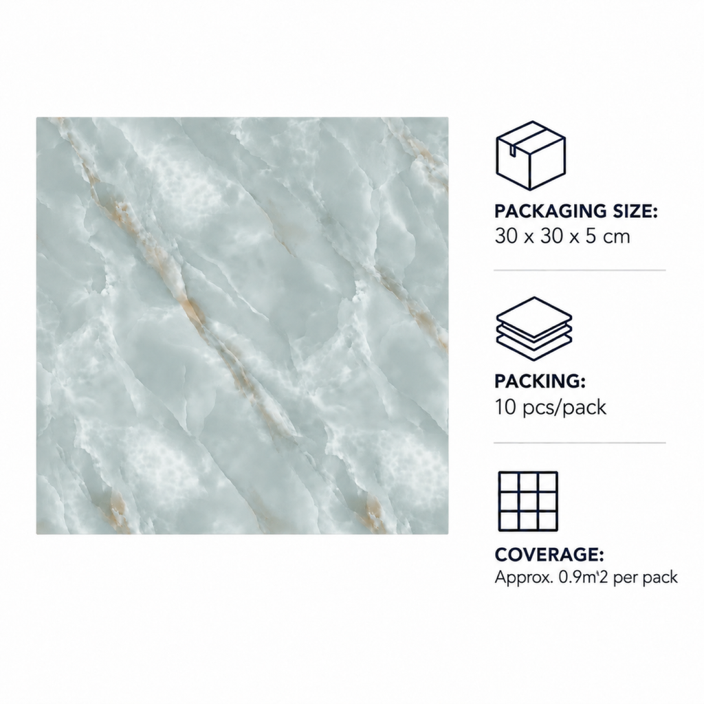 SOGA Peel & Stick Floor and Wall Tiles 30 x 30cm 10 Pack Jade Faux Marble