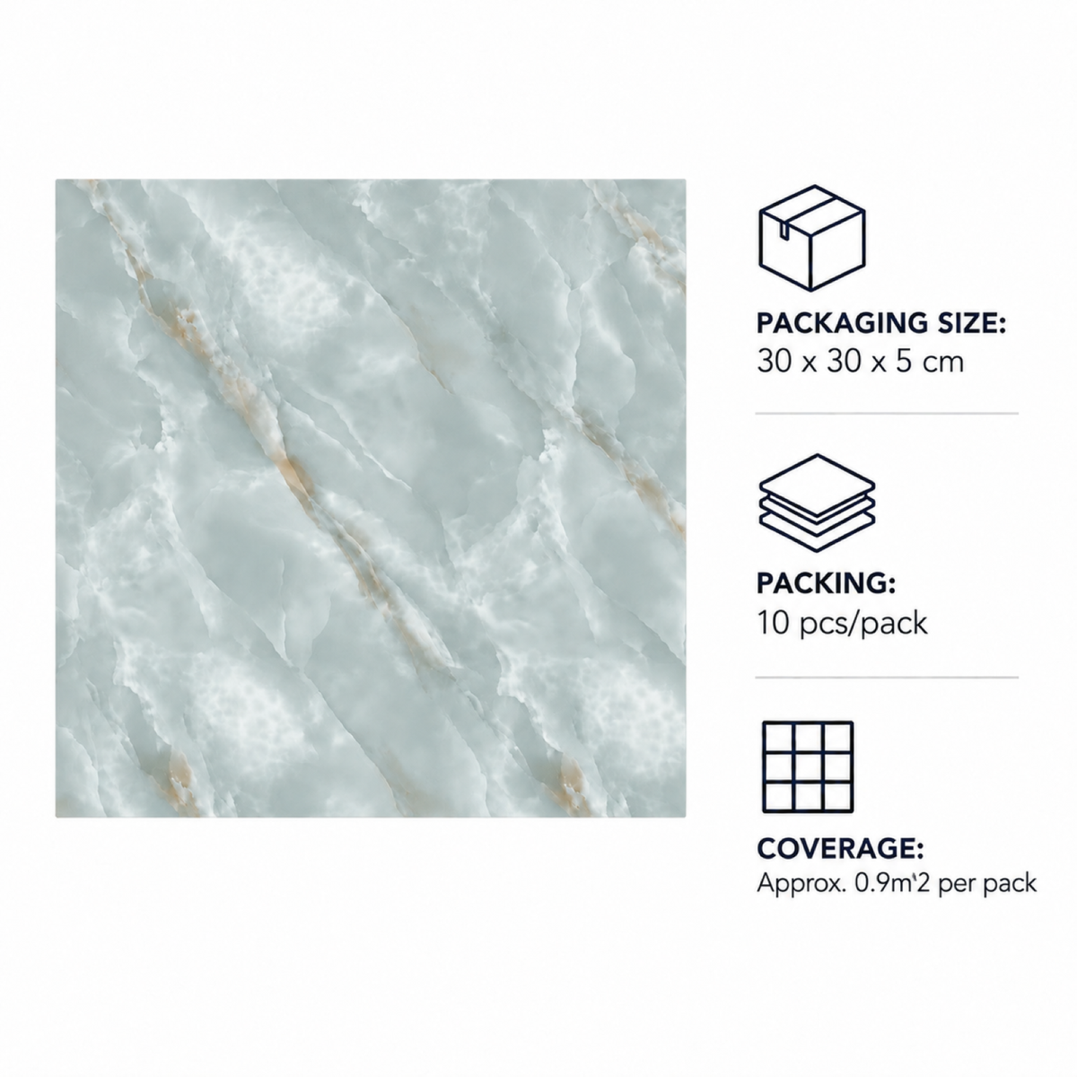SOGA Peel & Stick Floor and Wall Tiles 30 x 30cm 10 Pack Jade Faux Marble