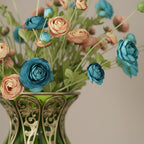 85cm Green Glass Floor Vase and 12pcs Blue Artificial Flower Set