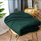 Dark Green Throw Blanket Warm Cozy Striped
