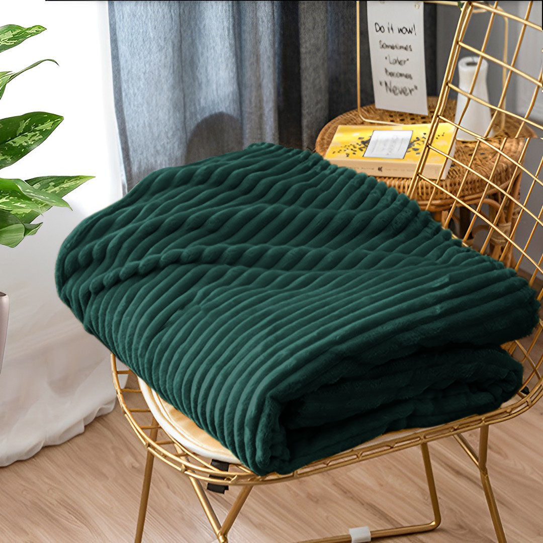 Dark Green Throw Blanket Warm Cozy Striped