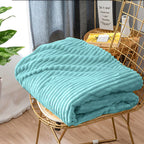 Sky Blue Throw Blanket Warm Cozy Striped Pattern Thin Flannel Coverlet