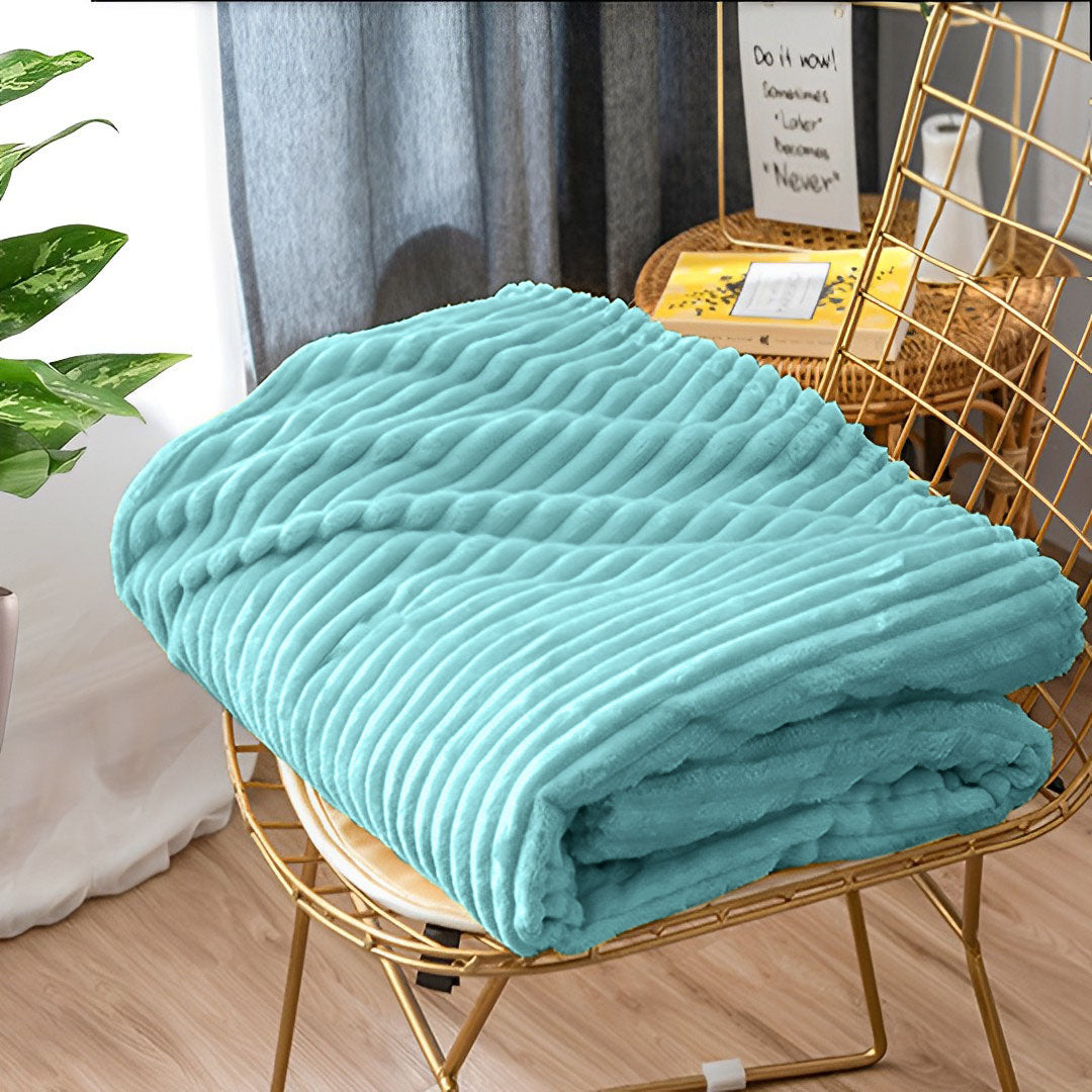 Sky Blue Throw Blanket Warm Cozy Striped Pattern Thin Flannel Coverlet