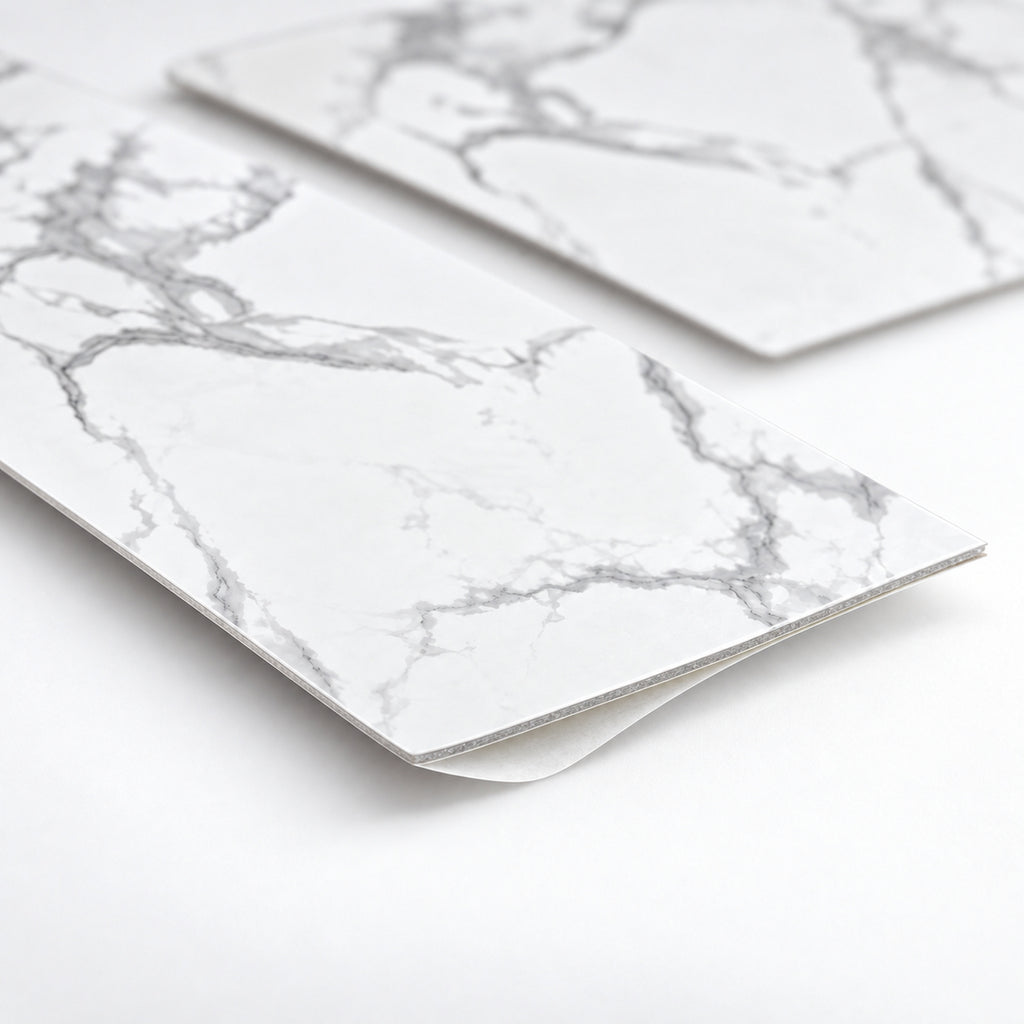 SOGA Peel & Stick Floor and Wall Tiles 30 x 60cm 10 Pack White Grey Faux Marble