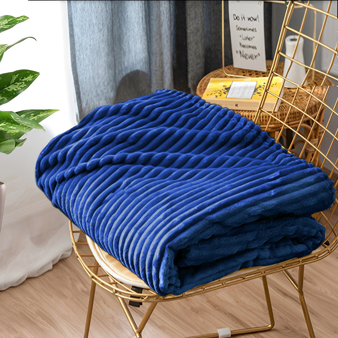 Blue Throw Blanket Warm Cozy Striped Pattern