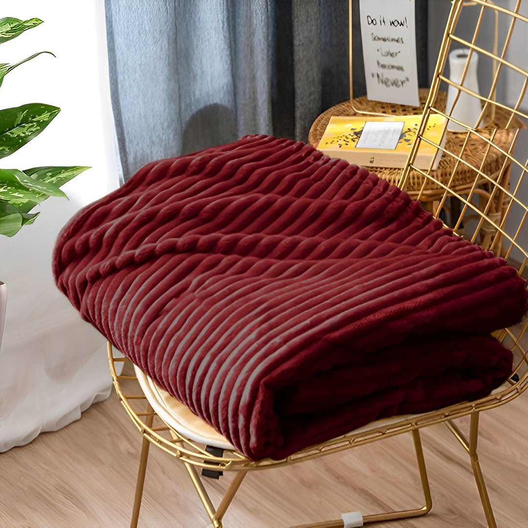 Burgundy Throw Blanket Warm Cozy Striped Pattern