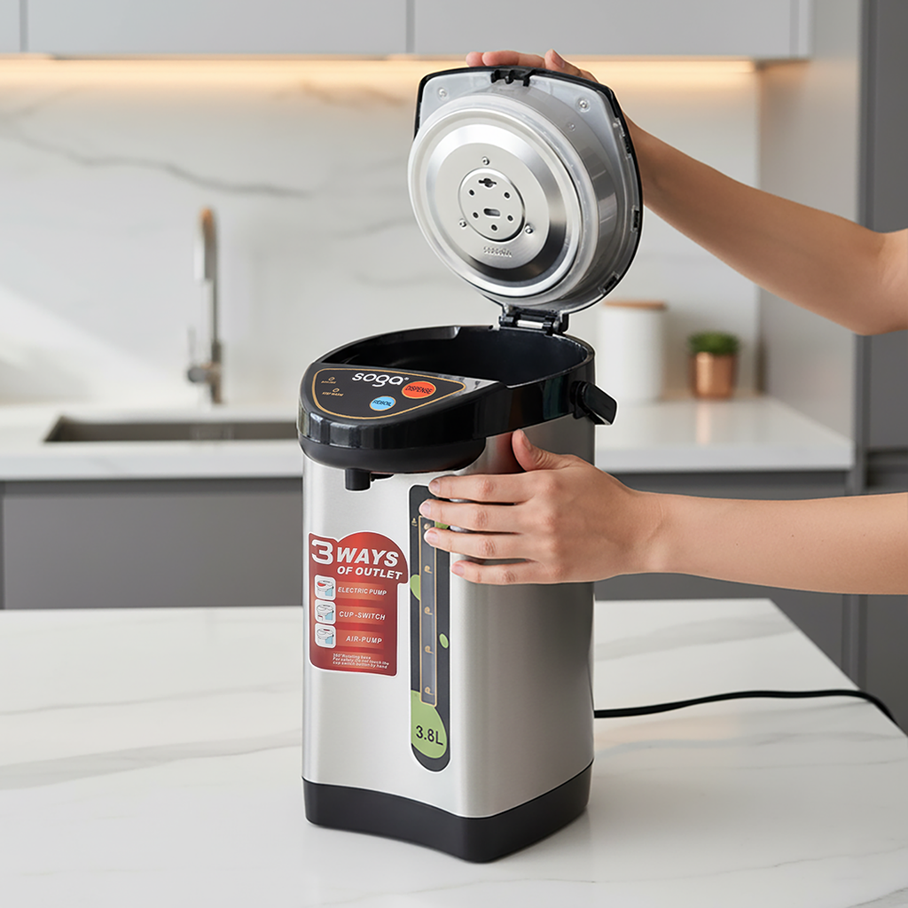 SOGA 3.8L Silver Stainless Steel Electric Thermal Pot Dispenser with 3 Dispensing Modes