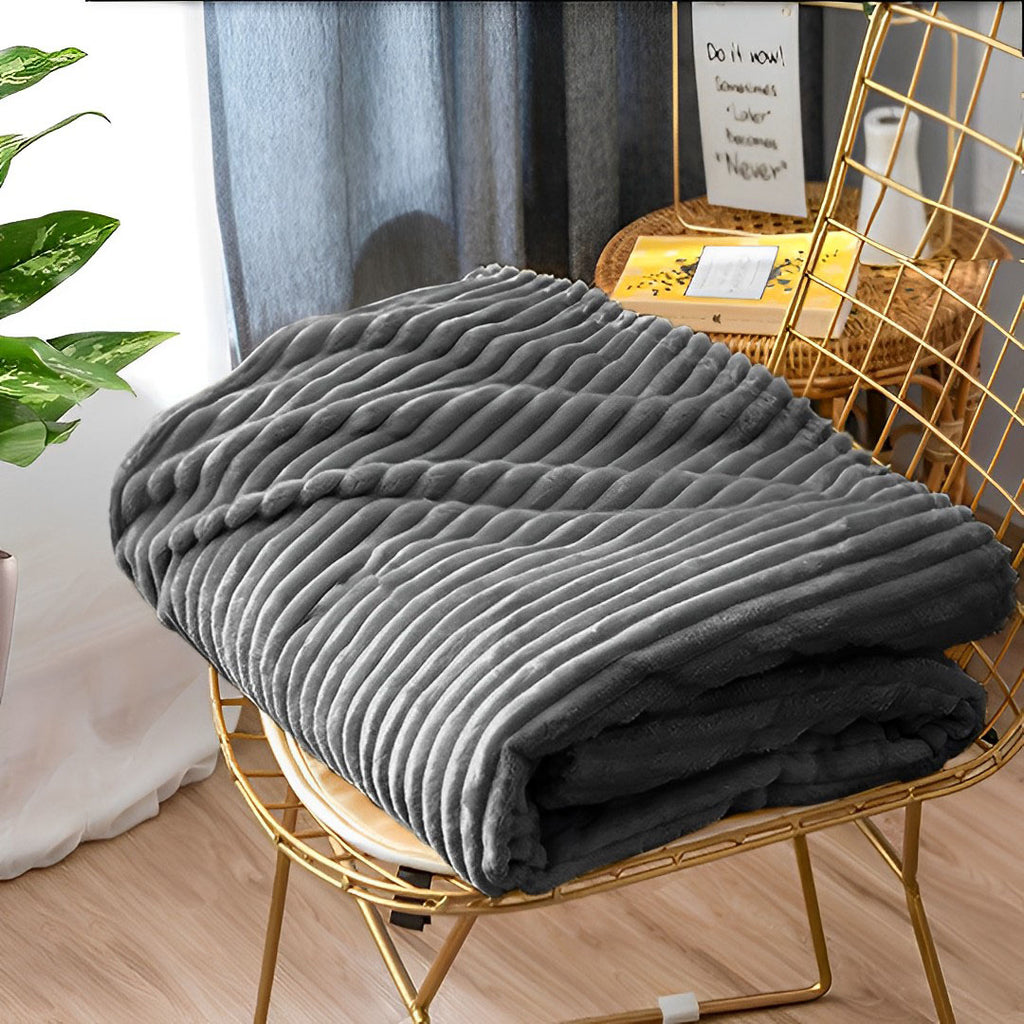 Grey Throw Blanket Warm Cozy Striped