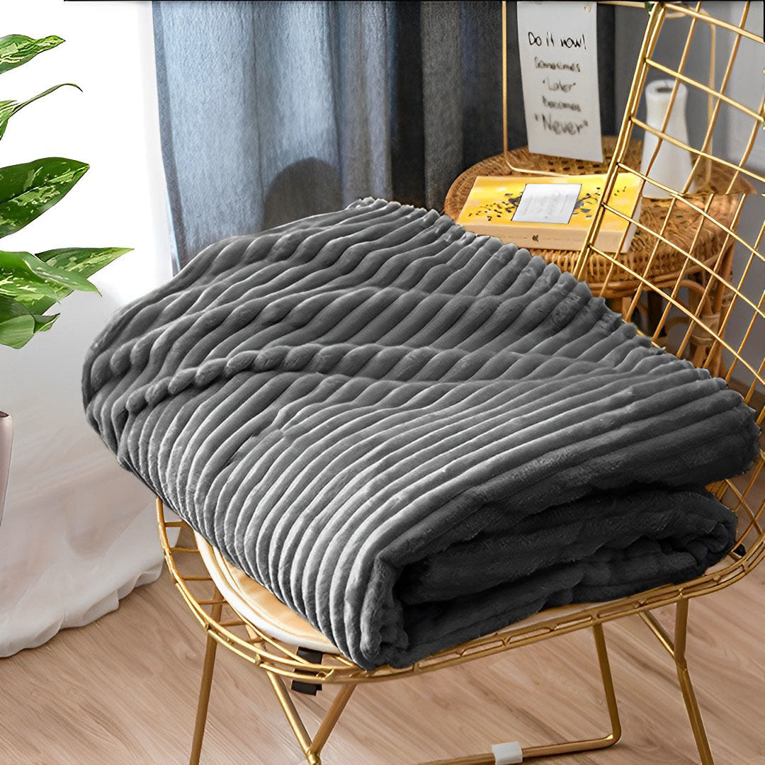 Grey Throw Blanket Warm Cozy Striped