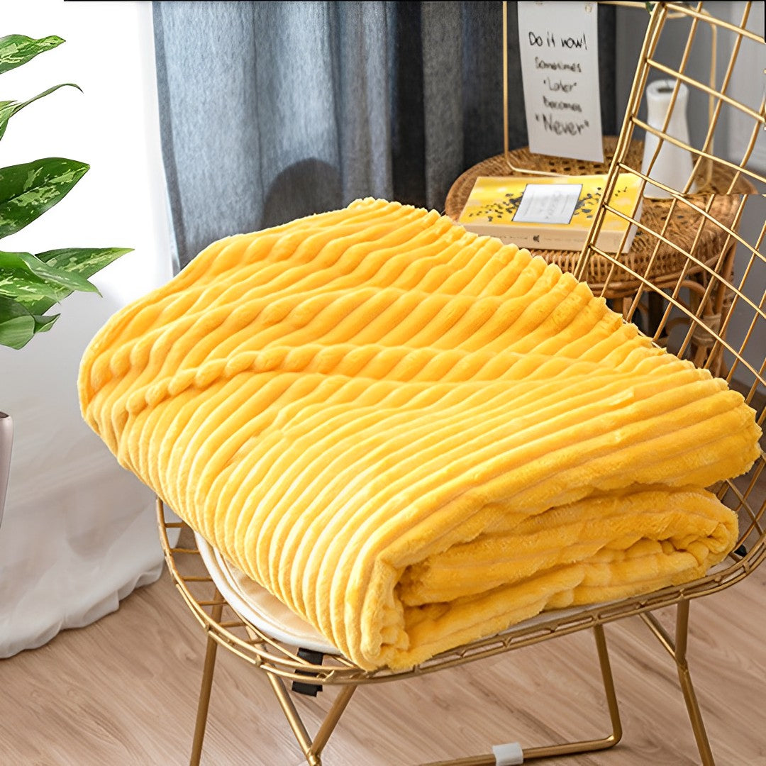 SOGA Yellow Throw Blanket Warm Cozy Striped Pattern Thin Flannel Coverlet