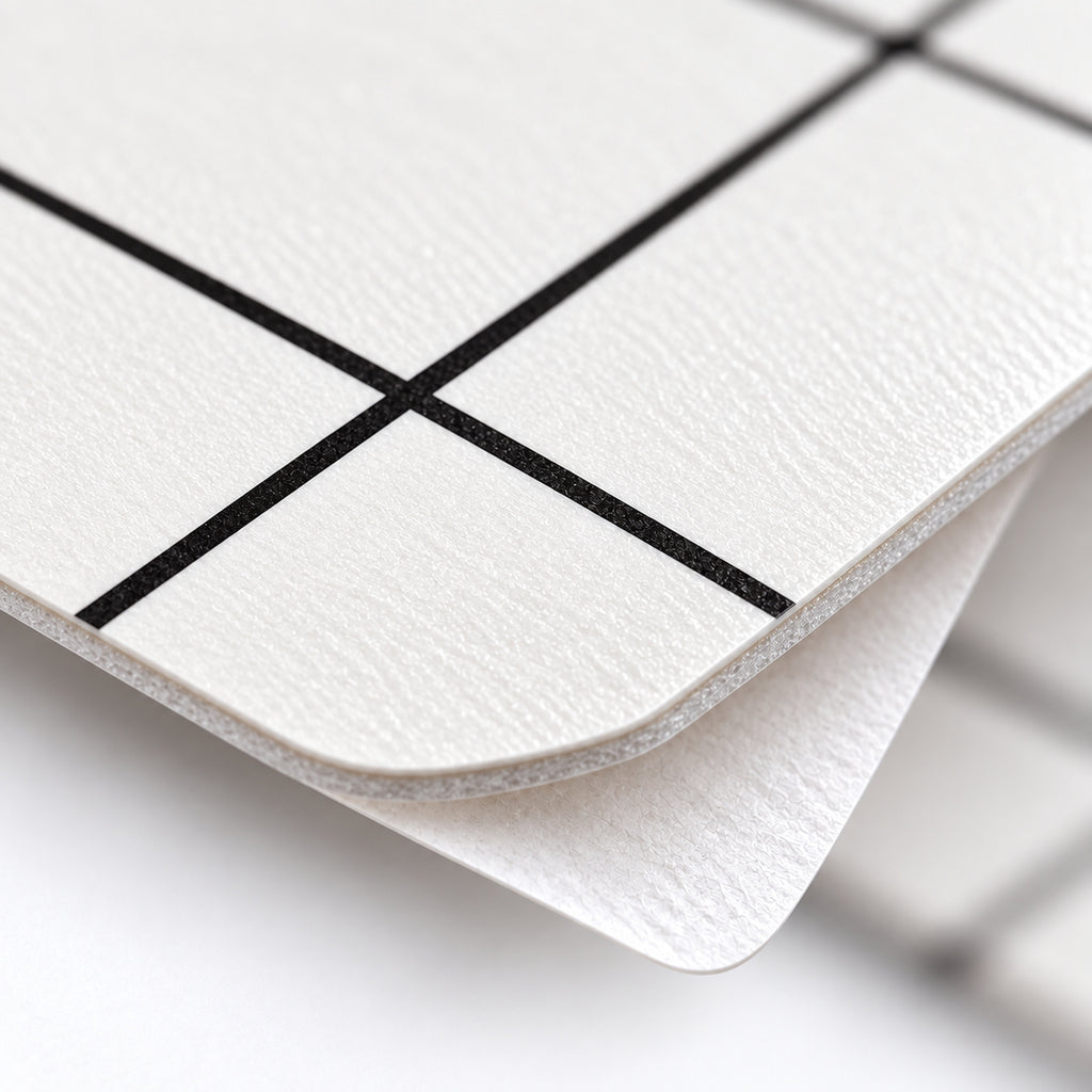 SOGA Peel & Stick Floor and Wall Tiles 60 x 60cm 10 Pack White Grid Tile Look