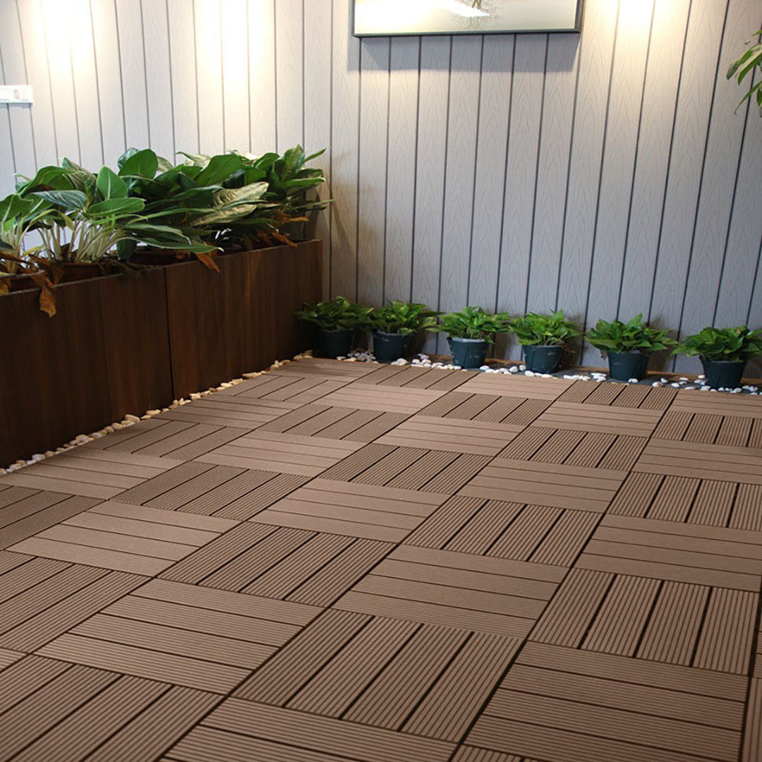 Light Chocolate DIY Wooden Composite Decking Tiles  Set of 11