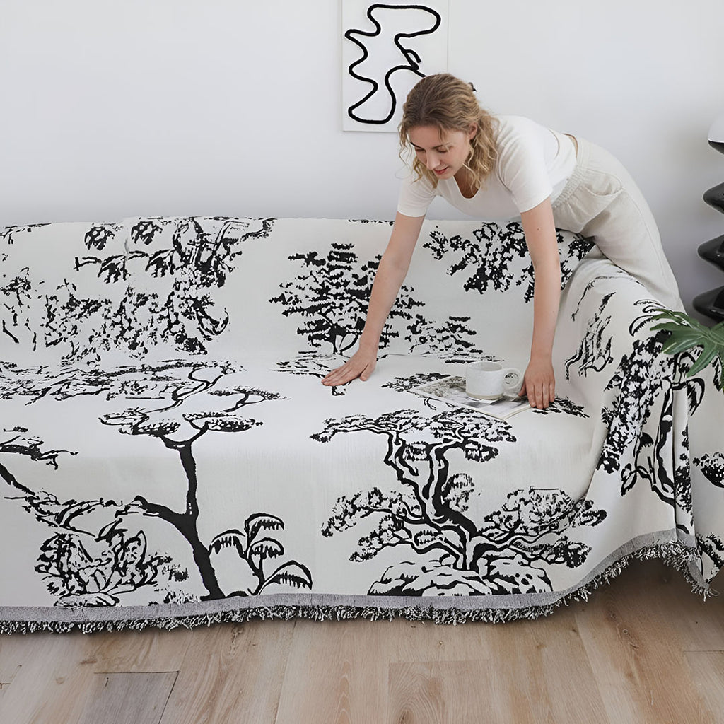 SOGA Two-seater White Sofa Cover Tree Print 180x260cm Polyester