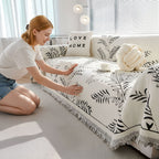 SOGA Three-seater White Sofa Cover Leaf Print 180x340cm Polyester