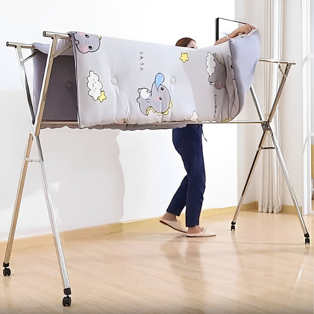 1.6m Portable Standing Clothes Drying Rack with Wheels
