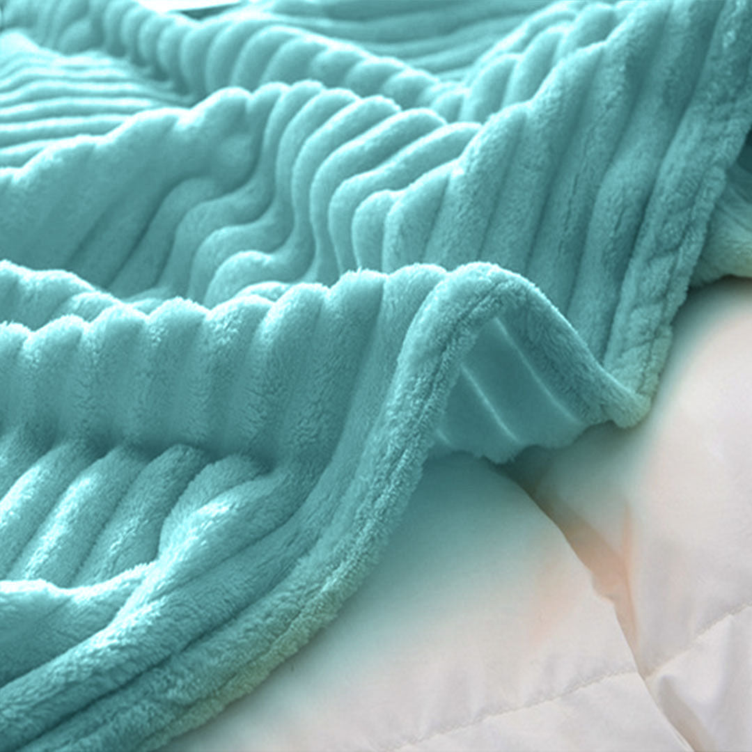Sky Blue Throw Blanket Warm Cozy Striped Pattern Thin Flannel Coverlet