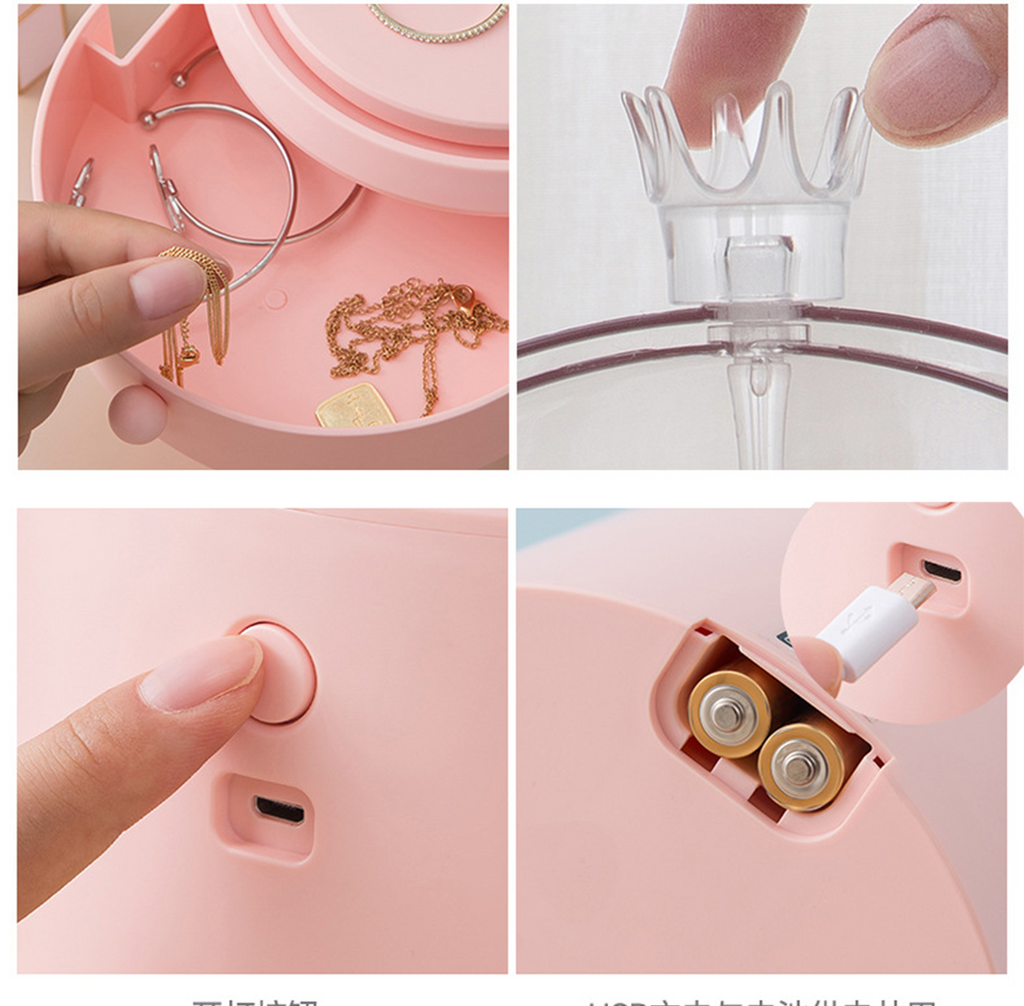 Pink 360 Degree Rotating LED Light  Jewelry Storage Organiser