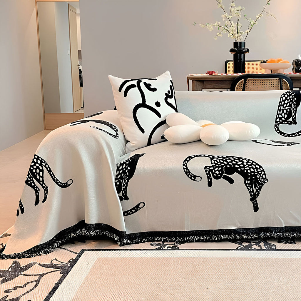 SOGA Three-seater White Sofa Cover Leopard Print 180x340cm Polyester