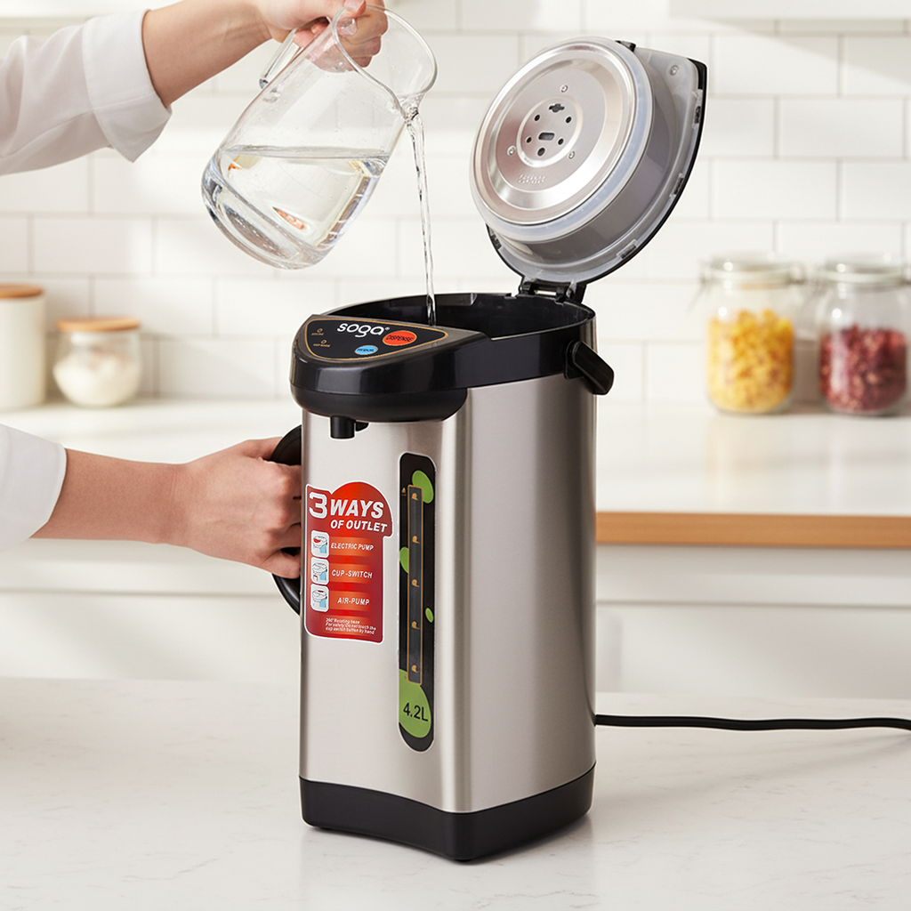 SOGA 2X 4.2L Silver Stainless Steel Electric Thermal Pot Dispenser with 3 Dispensing Modes
