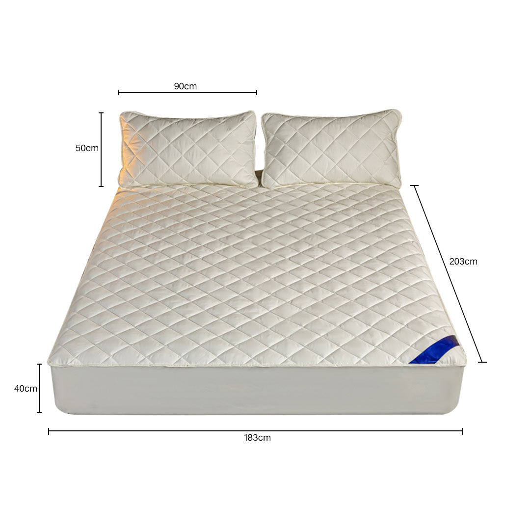 183cm White Wide Cross-Hatch Mattress Cover