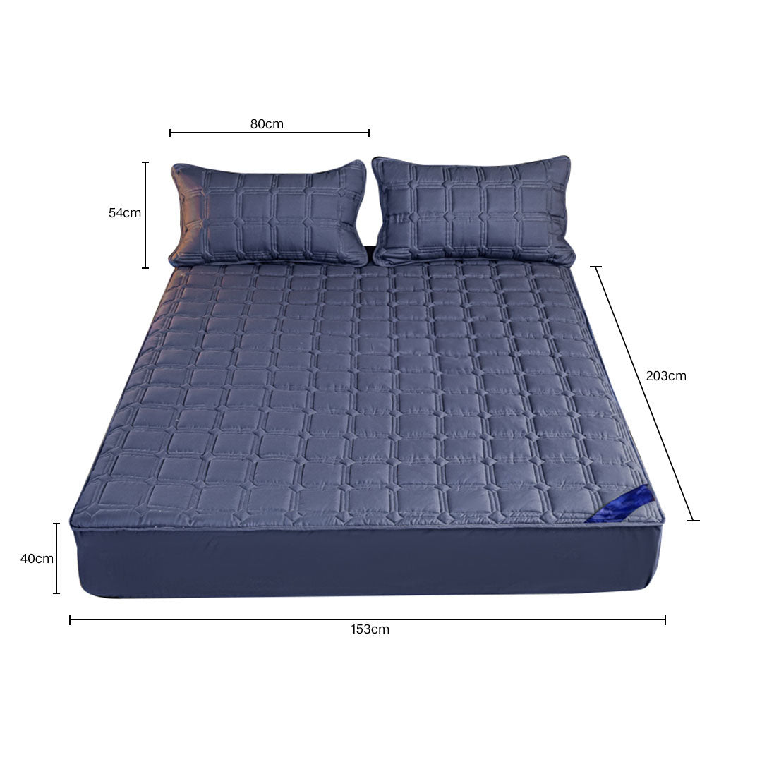 153cm Blue Wide Cross-Hatch Mattress Cover